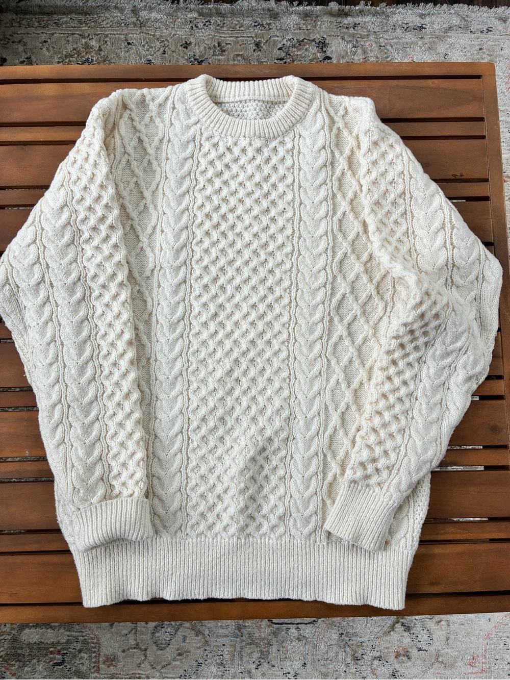 Cream Cable Knit Fisherman Sweater - Classic Crew Neck